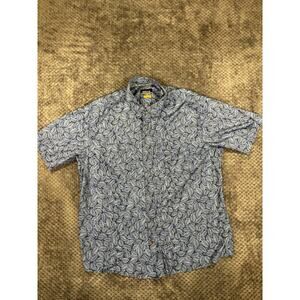 Orvis Shirt Mens XL Blue Leafs Short Sleeve Button Up Active Fit Stretch Light
